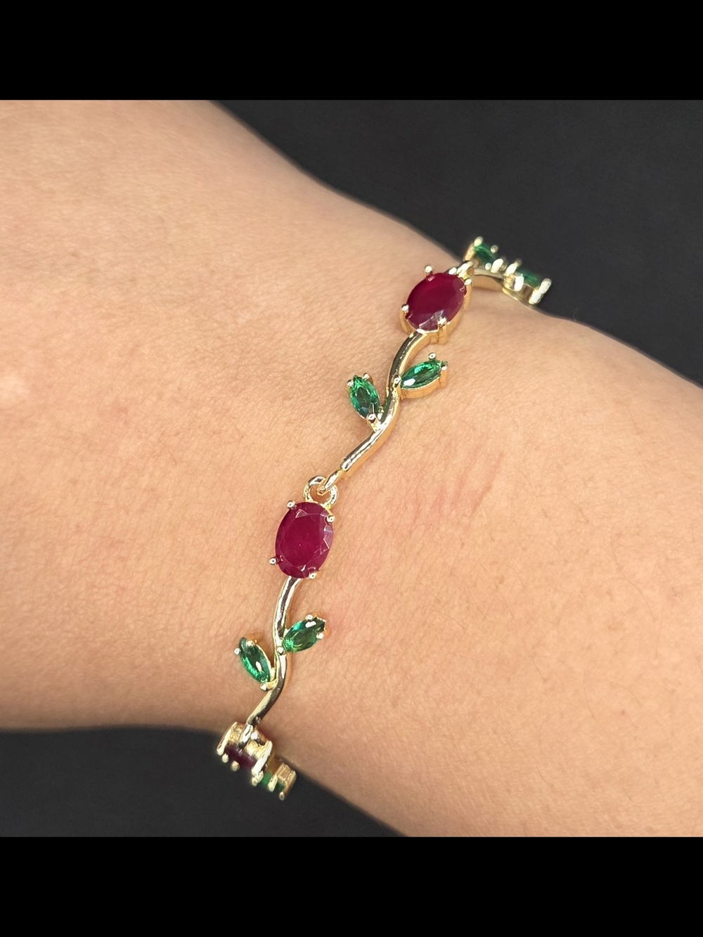 Ruby Tulip Vine Gold Bracelet - Women Jewelry